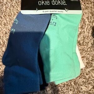 NWT Okie Dokie Kids Blue and Mint Quarter Socks - 6 Pack
